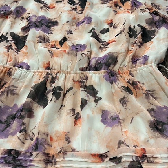 Simply Vera Wand dress white floral print ruffled tiered chiffon lined size Med - Picture 6 of 7